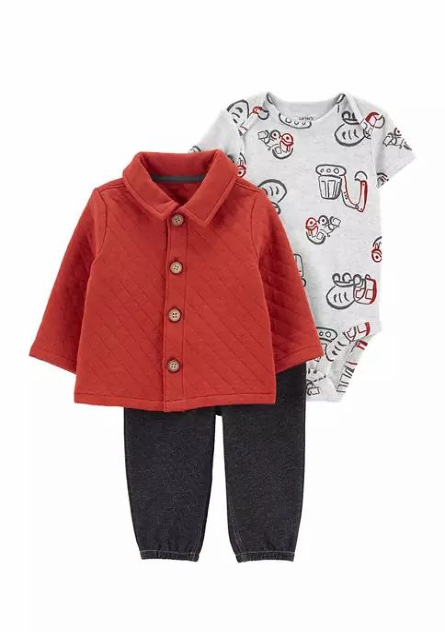 Kids * | Flash Sale Carter'S Baby Girls 3 Piece Quilted Little Cardigan Set Red (600)