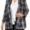 Women * | Best Deal Kasper Plus Size 3/4 Sleeve Metallic Plaid Shawl Collar Blazer Black/Silver