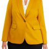 Women * | Cheapest Kasper Plus Size Long Sleeve Shawl Collar Solid Ponte Jacket Marigold