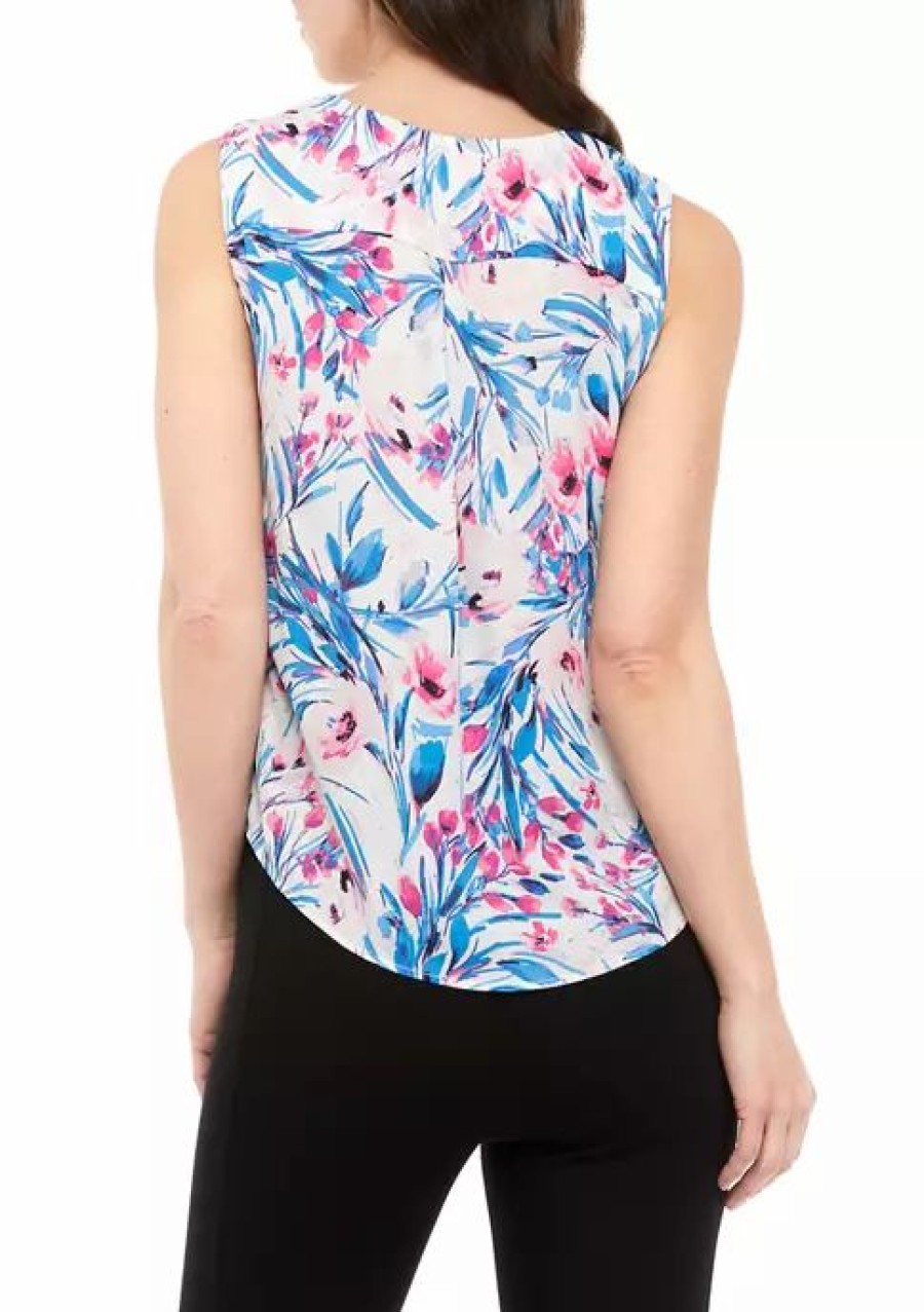 Women * | Top 10 Kasper Women'S Keyhole Floral Print Cami With Hardware Riviera/Pink Perfection