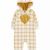 Kids * | Best Sale Carter'S Baby Girls Mustard Heart Jumpsuit Yellow (70