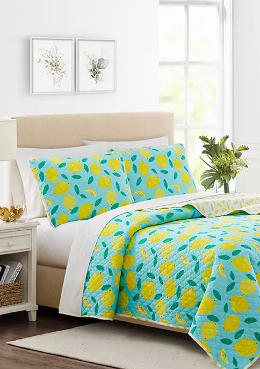 Bed & Bath * | Brand New Modern. Southern. Home. Lemon 3 Piece Quilt Set Teal