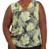 Women * | Outlet Kasper Plus Size Sleeveless V-Neck Bar Trim Palm Print Top Kiwi Combo