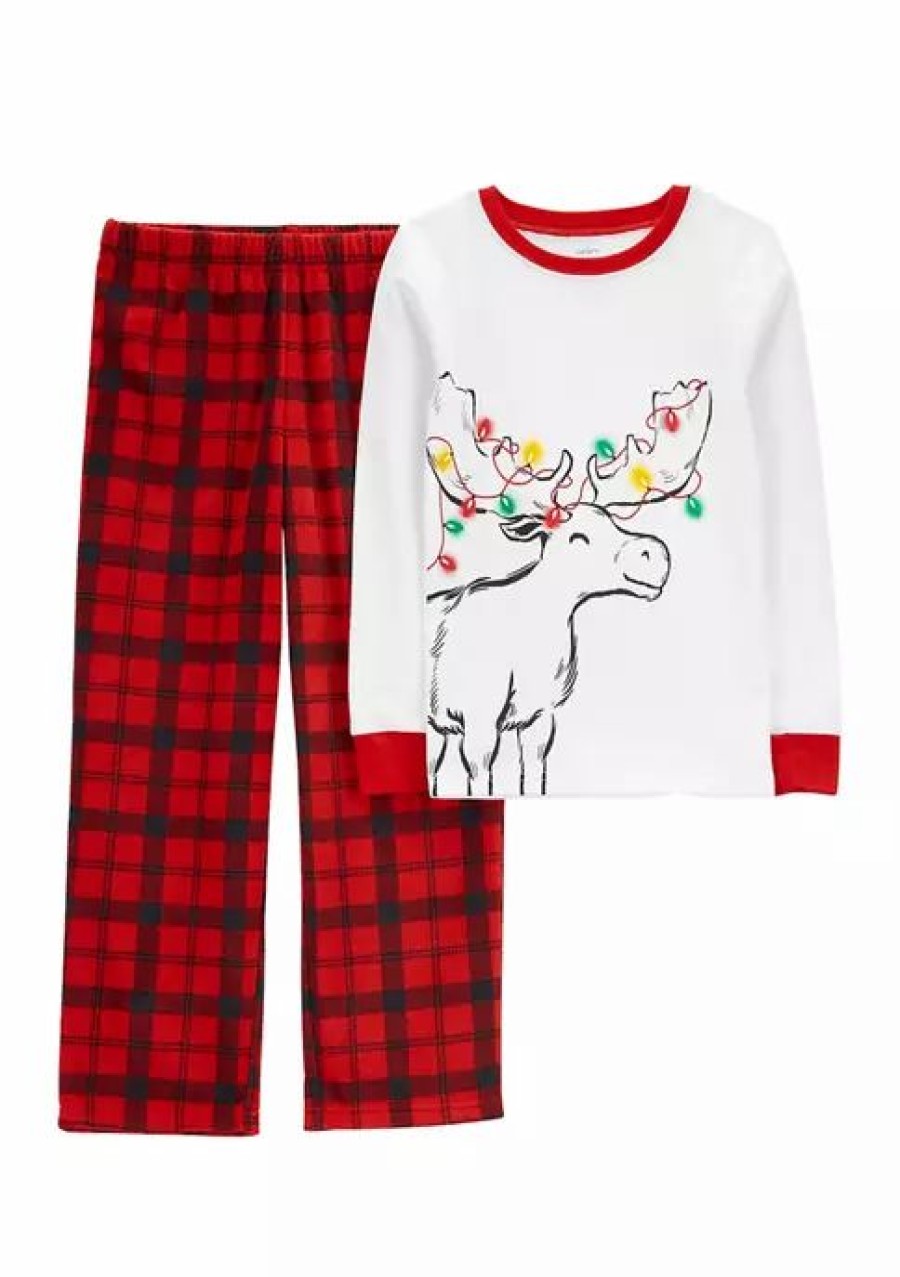 Kids * | Promo Carter'S Boys 4-7 2-Piece Reindeer Cotton & Fleece Pjs Print