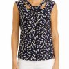 Women * | Promo Kasper Women'S Cap Sleeve Cutout Twist Front Printed Top Kasper Navy Multi