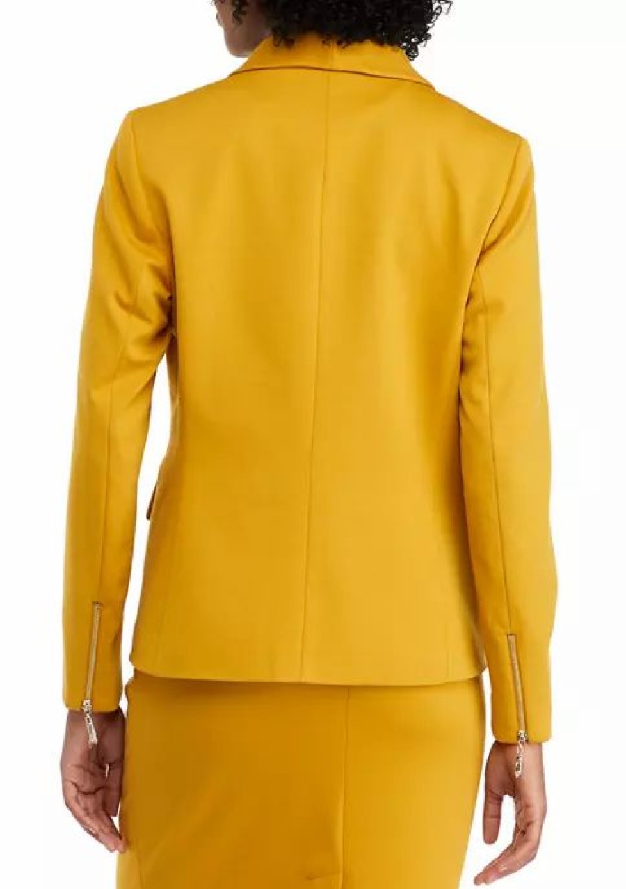 Women * | Buy Kasper Women'S Long Sleeve Shawl Collar Solid Ponte Jacket Marigold