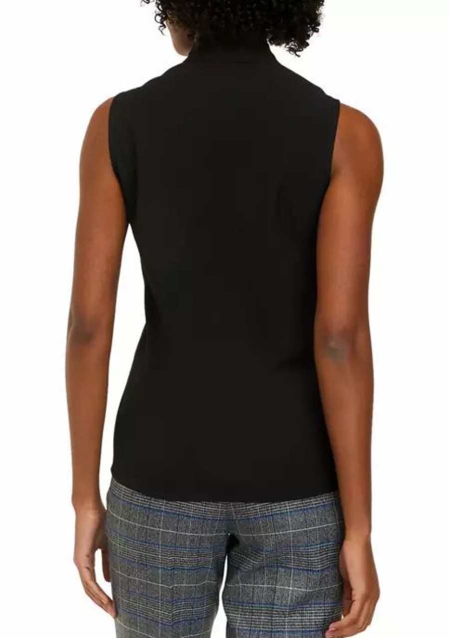 Women * | Best Sale Kasper Petite Sleeveless Tie Front Blouse Black