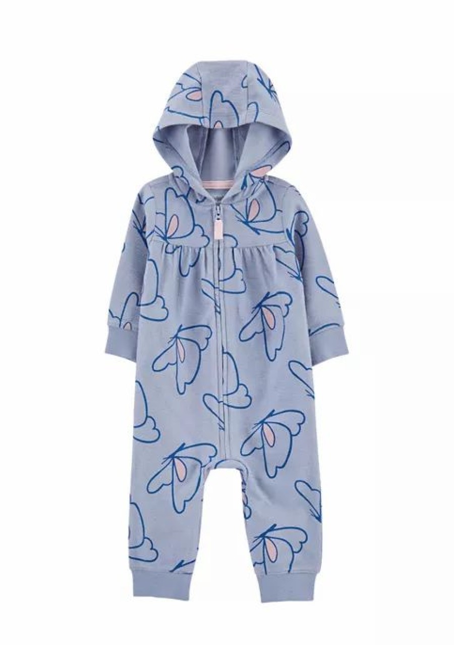 Kids * | Cheapest Carter'S Baby Girls Blue Butterflies Jumpsuit Blue (420)