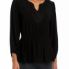 Women * | Top 10 Kasper Women'S Long Sleeve Lace Trim Peplum Blouse Black