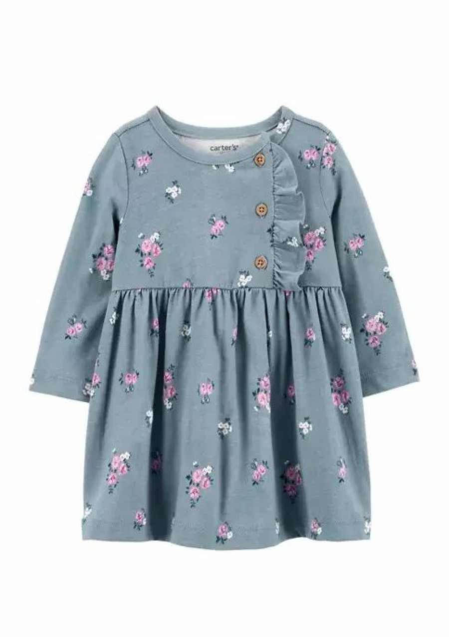 Kids * | Hot Sale Carter'S Baby Girls Floral Jersey Dress Green