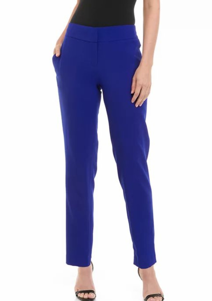 Women * | Buy Kasper Petite Slim Stretch Crepe Pants Royal Blue