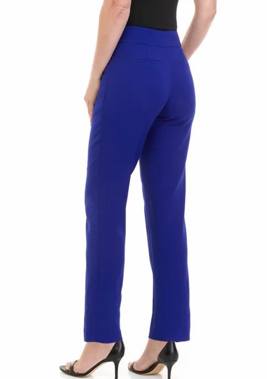 Women * | Buy Kasper Petite Slim Stretch Crepe Pants Royal Blue