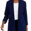 Women * | Promo Kasper Women'S Roll Sleeve Front Pockets Open Jacket Kasper Navy