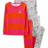 Kids * | Wholesale Carter'S Girls 7-16 4 Piece Snow Globe Snug Fit Cotton Pajamas Print