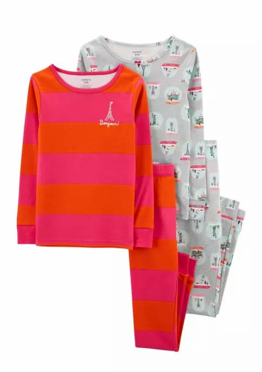 Kids * | Wholesale Carter'S Girls 7-16 4 Piece Snow Globe Snug Fit Cotton Pajamas Print