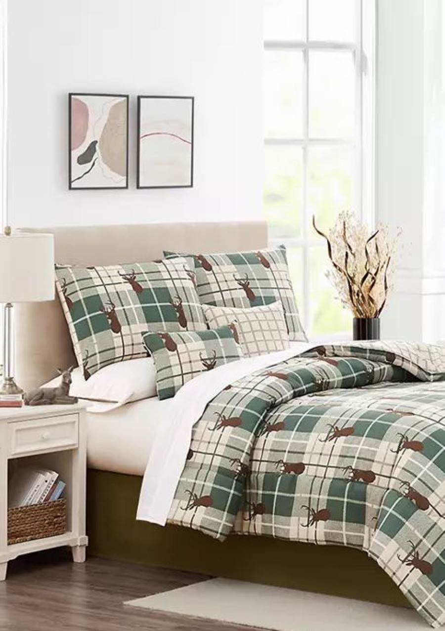 Bed & Bath * | Outlet Modern. Southern. Home. Deer Head Plaid Comforter Set Green