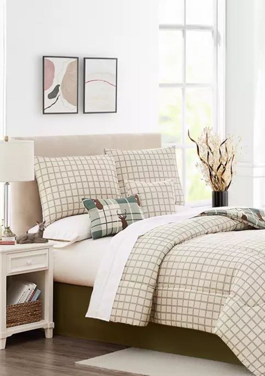 Bed & Bath * | Outlet Modern. Southern. Home. Deer Head Plaid Comforter Set Green