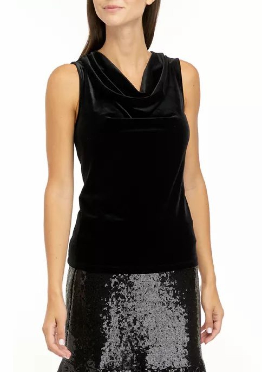 Women * | Promo Kasper Women'S Sleeveless Cowl Neck Velvet Top Black