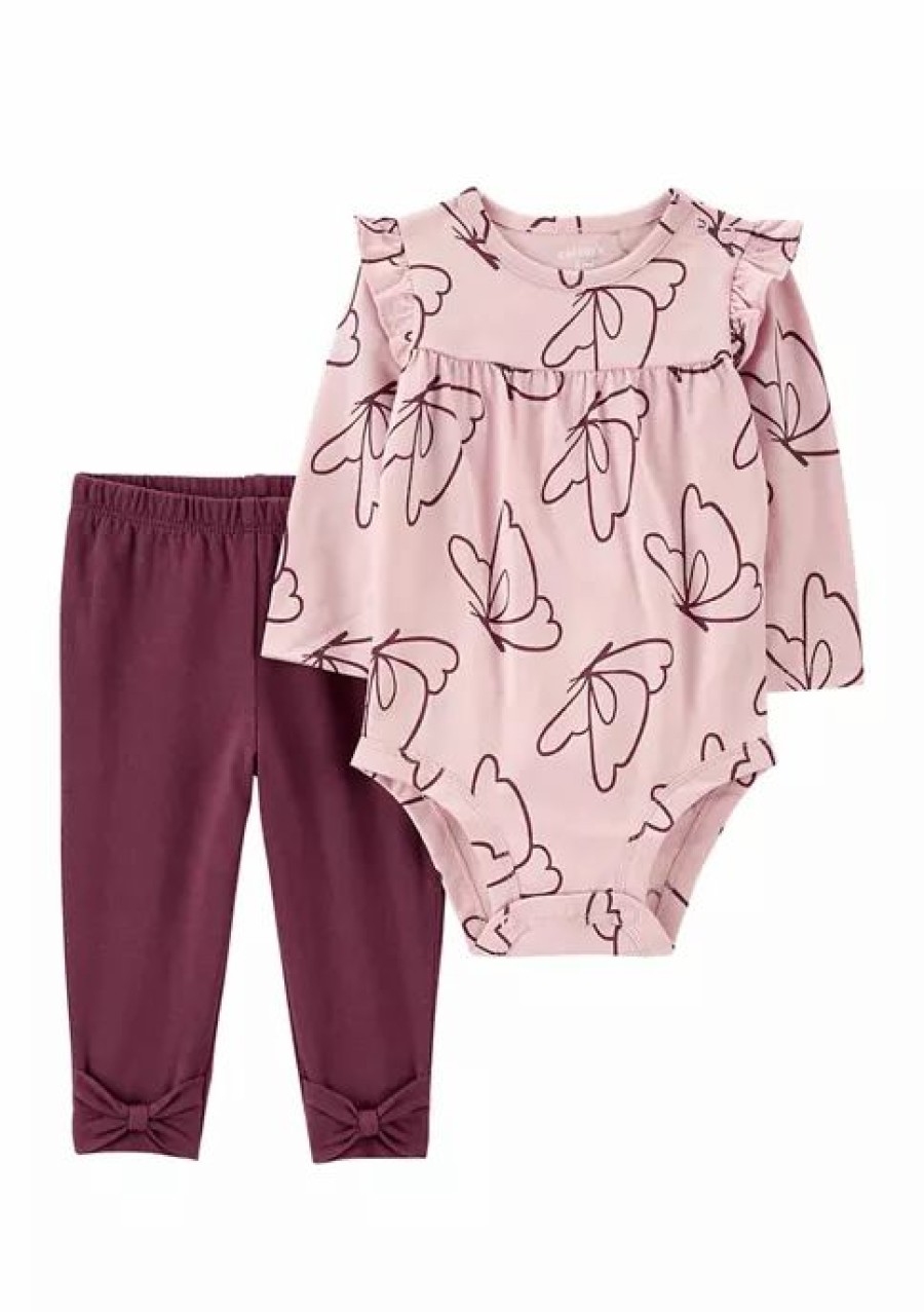 Kids * | Best Sale Carter'S Baby Girls 2-Piece Butterfly Bodysuit Pant Set Print (969