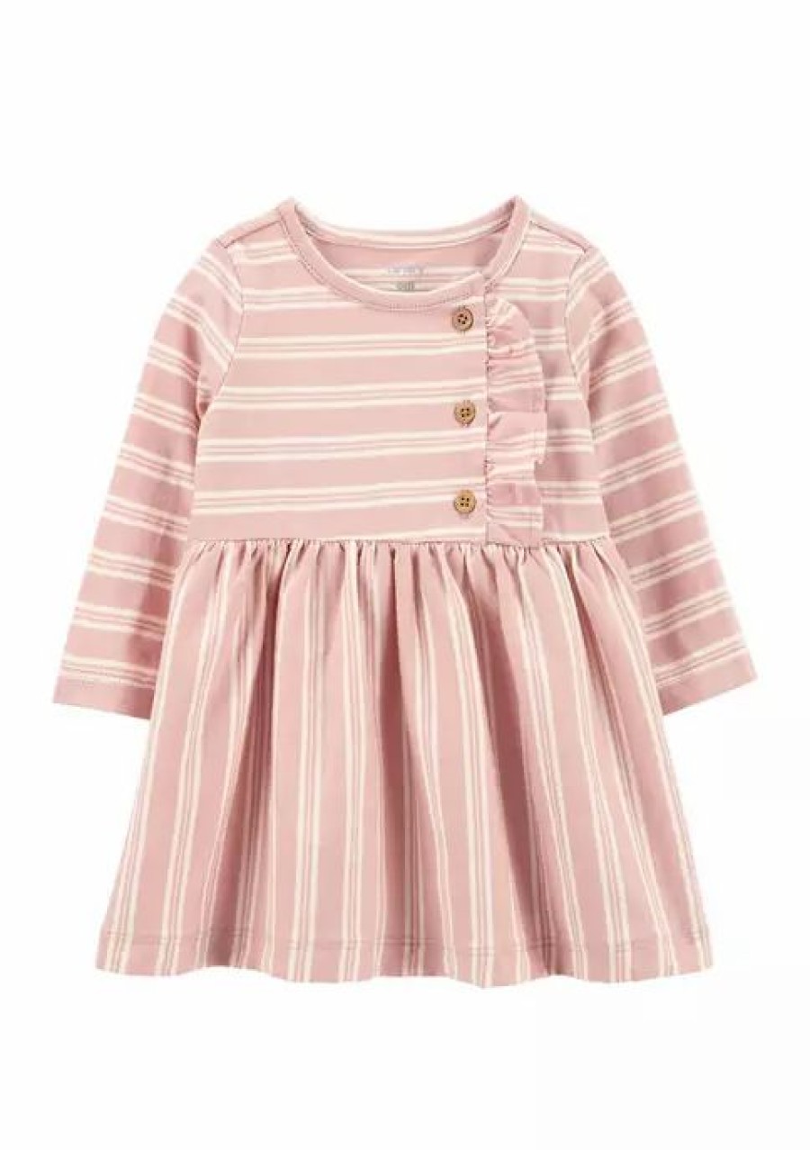 Kids * | Wholesale Carter'S Baby Girls Knit Dress With Pink S Stripe