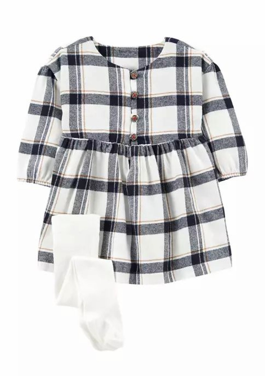 Kids * | Best Reviews Of Carter'S Baby Girls Black And White Plaid Dress Set Plaid (981