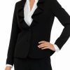 Women * | Outlet Kasper Women'S Long Sleeve Ruffle Front 2 Button Crepe Jacket Black