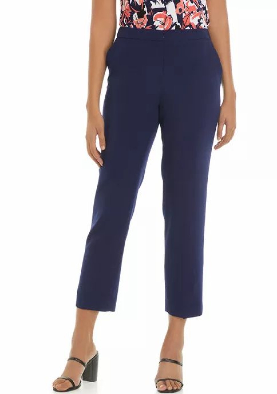 Women * | Best Pirce Kasper Women'S Elastic Back Trouser Pants Kasper Navy