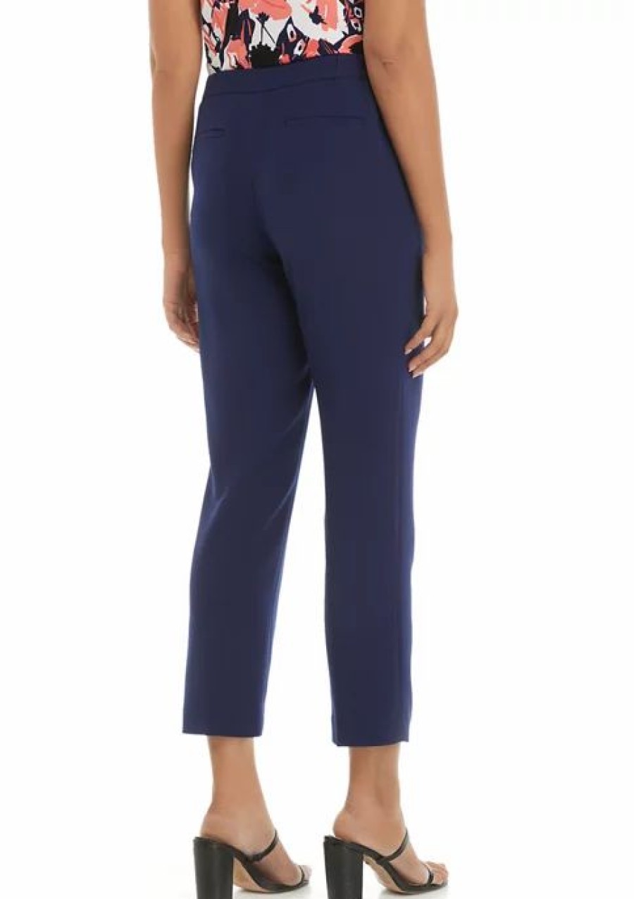 Women * | Best Pirce Kasper Women'S Elastic Back Trouser Pants Kasper Navy