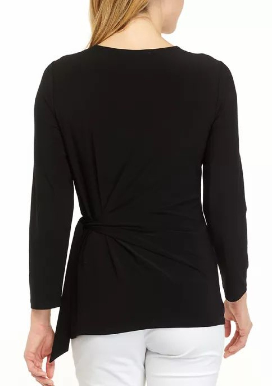 Women * | Best Reviews Of Kasper Women'S Long Sleeve Side Tie Top Black