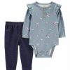 Kids * | Wholesale Carter'S Baby Girls 2-Piece Floral Bodysuit Pant Set Blue