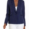 Women * | Best Sale Kasper Women'S Long Sleeve Notch Collar One Button Pinstripe Jacket Kasper Nay/Van. Ice