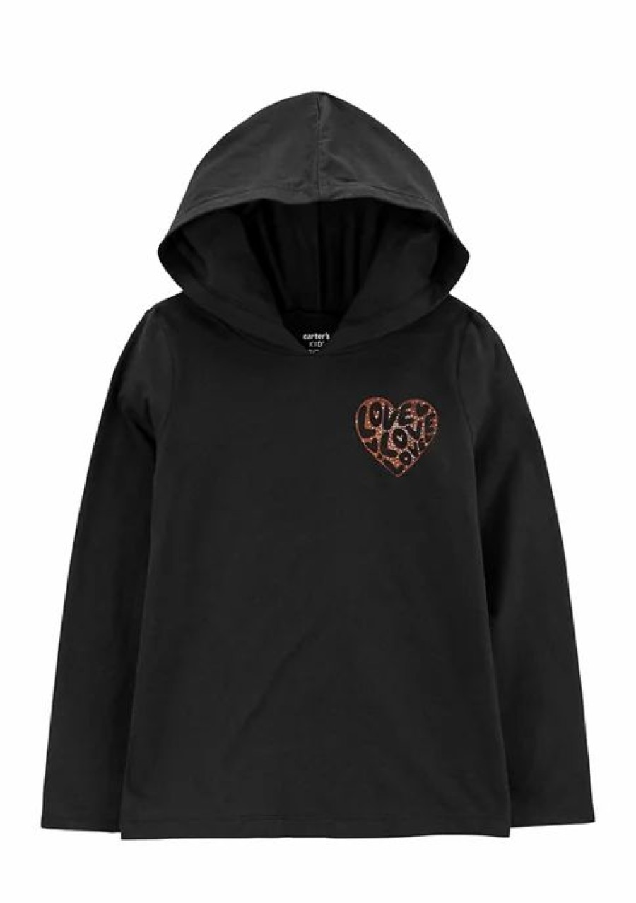 Kids * | Wholesale Carter'S Girls 7-16 Heart French Terry Hoodie Black