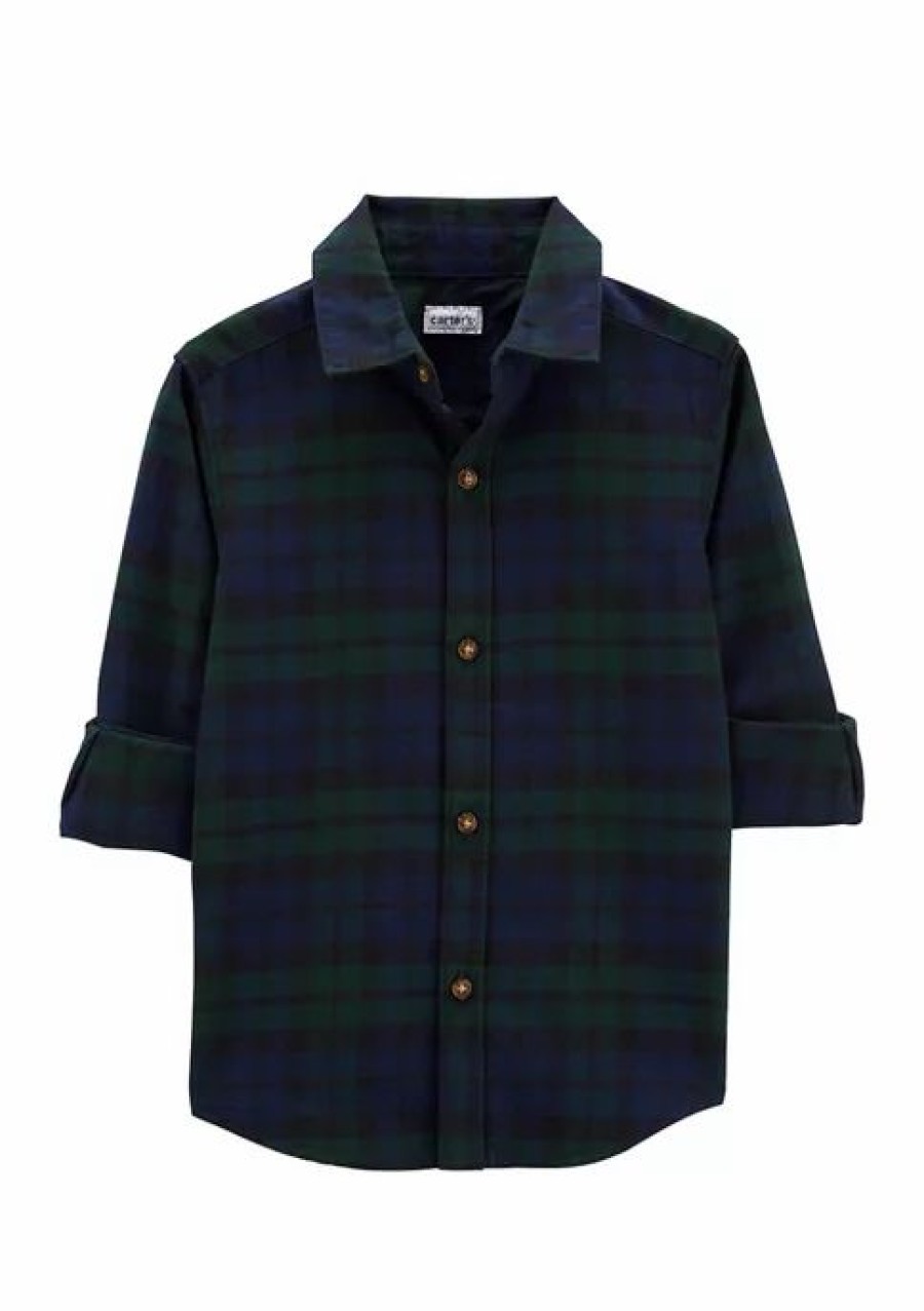 Kids * | Wholesale Carter'S Toddler Boys Green And Navy Mixed Woven Shirt Plaid (981