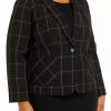 Women * | Wholesale Kasper Plus Size Long Sleeve One Button Windowpane Jacket Black Multi