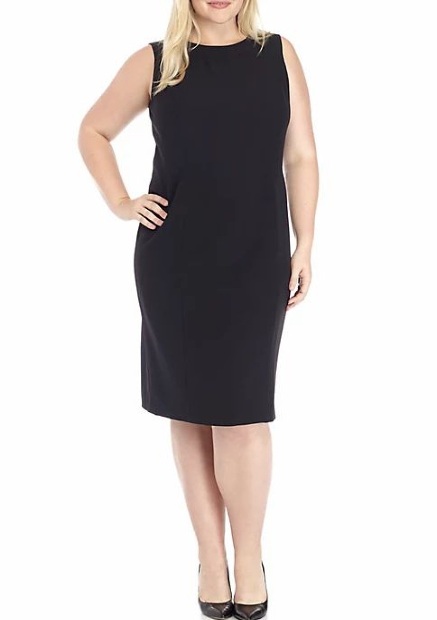 Women * | Cheapest Kasper Plus Sleeve Sleeveless Crepe Sheath Dress Black