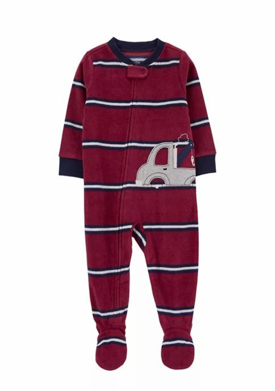 Kids * | Brand New Carter'S Baby Boys One Piece Truck Fleece Footie Pajamas Print