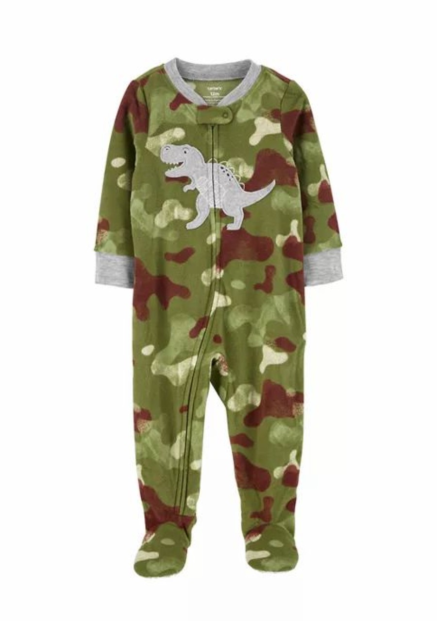 Kids * | Best Sale Carter'S Baby Boys 1-Piece Dinosaur Fleece Footie Pjs Print