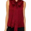 Women * | Cheapest Kasper Women'S Sleeveless Bow Neck Satin Blouse Fire Red/Black